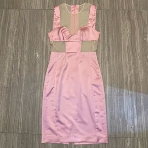 Just Cavalli Blush Pink Satin Midi Dress with Sheer Beige Panels